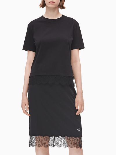 Calvin Klein Ruhák HU911718 | Calvin Klein Straight Lace Hem Női Póló Fekete